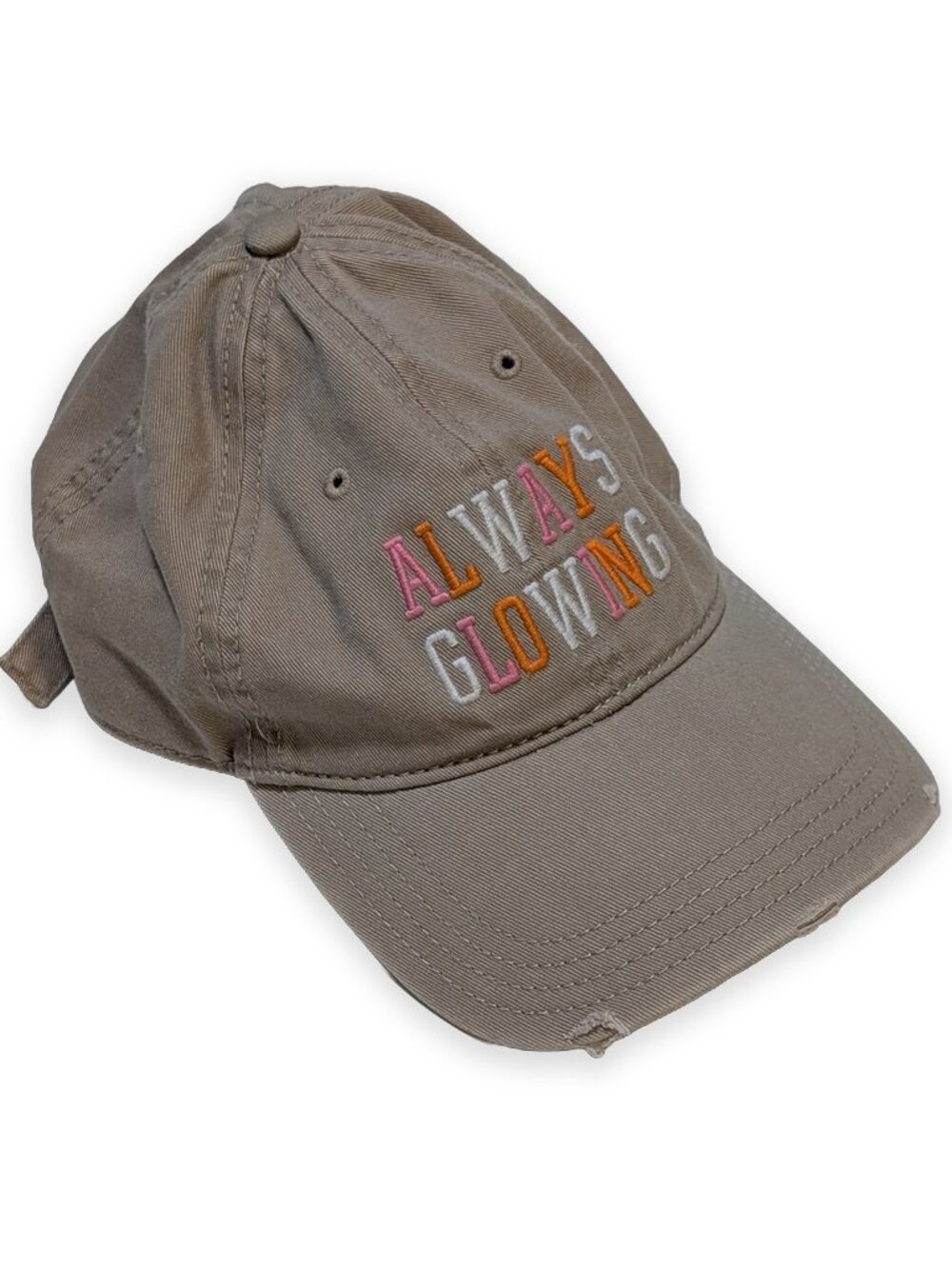 Aerie Graphic Baseball Hat Cap Always Glowing Beige Tan Distressed Casual Preppy